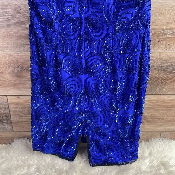 STENAY Vintage 100% Silk Sequined Royal Blue Cocktail Dress Above Knee Size 10 - Picture 9 of 11